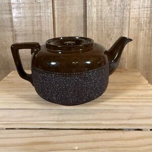 Vintage Brown Deco Decorative 4” Teapot Lidded Glazed Stoneware? Ceramic? EUC